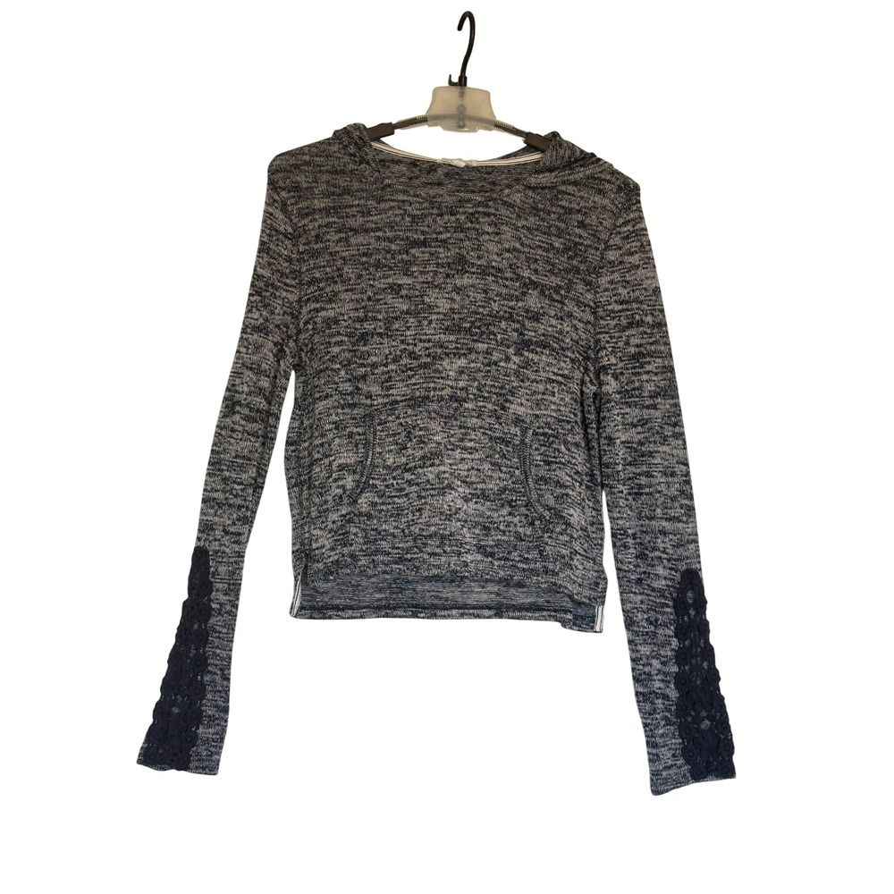 Aeropostale Womens boho XL Space Dye Knit Hoodie Lace Sleeve Navy Blue Pullover
